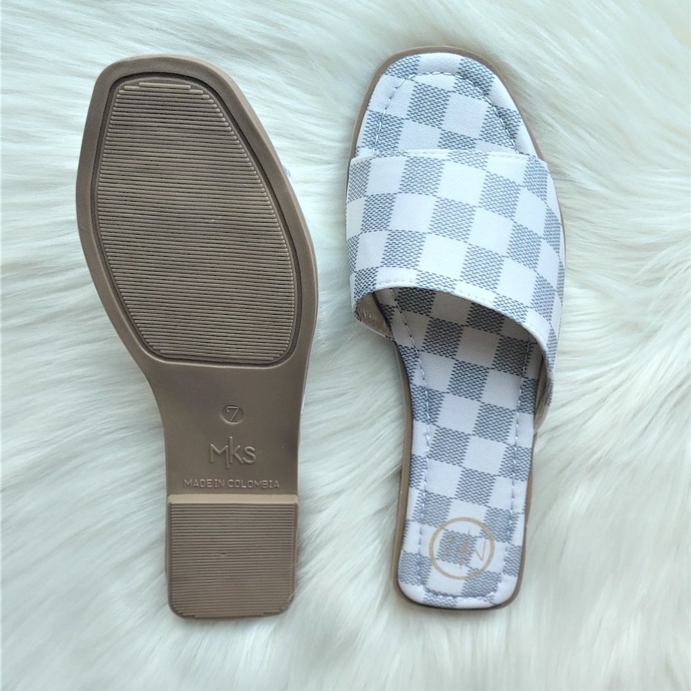 𝔹𝕆𝔾𝕆 Grey Checker Vegan Leather Slide Sandals - Picture 6 of 7